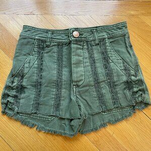Free People Great Expectations Embroidered Shorts – Size 0 (Moss Green)